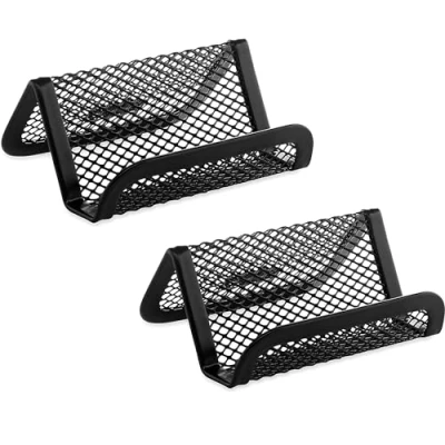 Image of YUEMING 2 Pcs Business Card Holder, Desktop Stands Countertop, Metal Mesh Display Desk Organizer for Office Name with 50 Capacity (2)