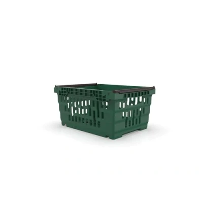 Image of HomeHQ Bale Arm Crate, Nesting Ventilated Plastic Basket, Stacking Supermarket &amp; Storage Crate (400x300x200mm) (GREEN)