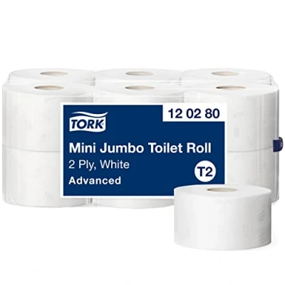 Image of Tork Mini Jumbo Toilet Roll White T2, Advanced, 2 Ply, 12 x 170 m, 120280