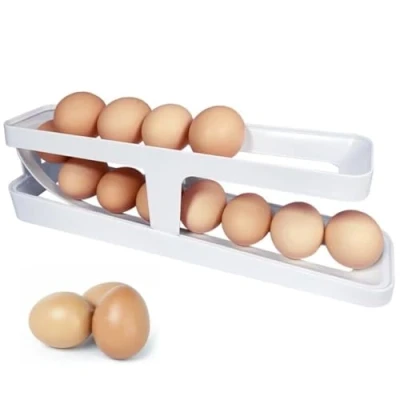 Image of WAIZHIUA Rolling Egg Tray Holder 2 Tier Dispenser Automatically Storage Container for Kitchen Refrigerator Countertop(White)