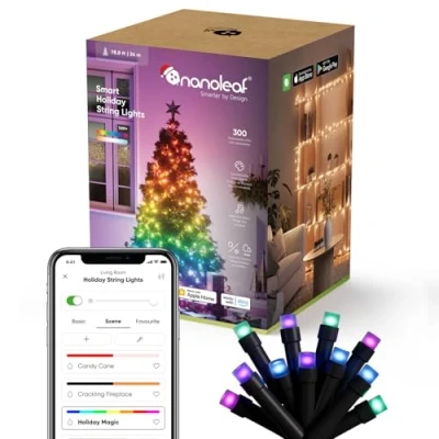 Image of Nanoleaf 24M Smart Holiday String Lights with Christmas Scene, 300 Addressable RGBIC LEDs, Indoor &amp; Outdoor, Music Sync, Matter Over WiFi, Control via App Voice (Alexa, Apple Google Home), Room Decor