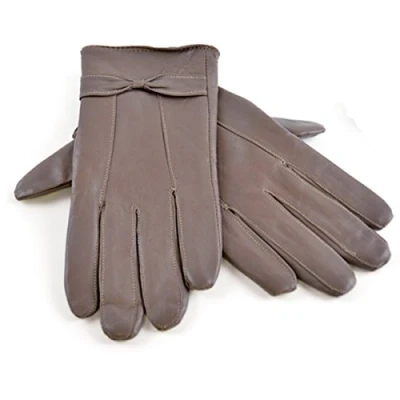 Image of Ladies Womens Soft Fleece Lined Coloured Genuine Leather Bow Gloves Winter M/L