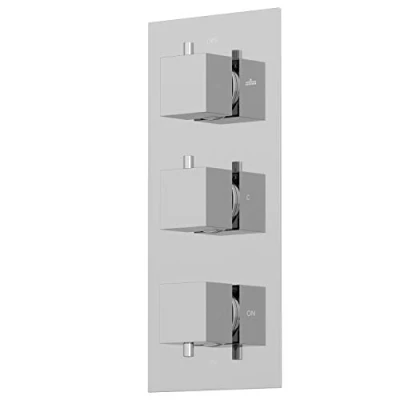 Image of Thermostatic Control Concealed Shower Valve with Triple Outlet and Chrome Finish Square Design