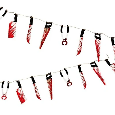 Image of 8Pcs Halloween Decoration Bloody Weapons Garland 8ft Torture Bunting Spooky Scary Blood Banner Wall Room Door Window Material Plastic Horror Prop Haunted House