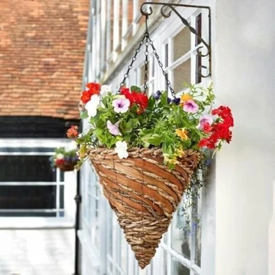 Image of Garden Mile 12in Cone Hanging Basket Outdoor Durable Pre Lined Flower For Decorations, Balcony, Patio Planters Weatherproof Planter (12&quot; Rafiki Cone, 2)