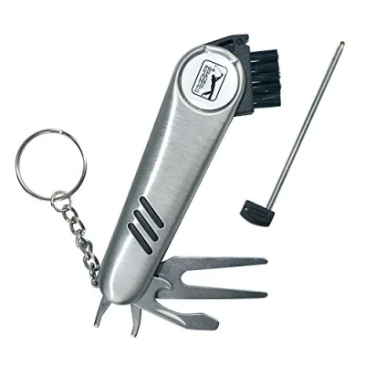 Image of PGA TOUR Golf Multi Tool Marker, Divot Repair Tool, Club Groove Brush, Magnetic Ball Markers for Putting Green, Pen, Keyring, Lightweight and Portable Accessory
