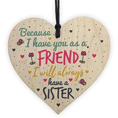 Image of RED OCEAN Best FRIEND Sister Gifts Wooden Heart Christmas Friendship Thank You Gift Birthday Plaque Keepsake