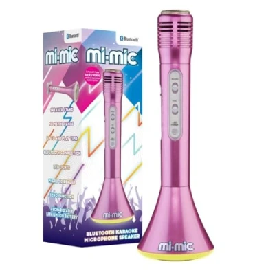 Image of Mi Mic Kids Karaoke Microphone Wireless Speaker with Bluetooth and LED Lights for Kids, Pink