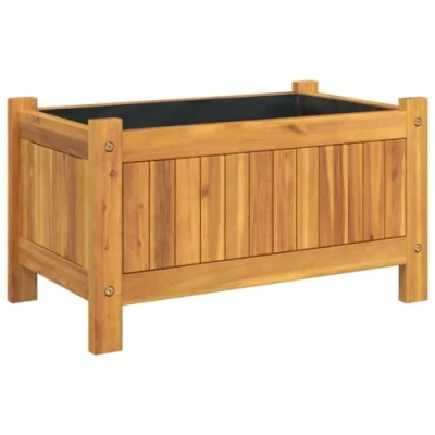 Image of vidaXL Solid Acacia Wood Garden Planter with Liner Outdoor Rectangular Flower Pot Box, Brown, for Patio/Garden/Balcony Decor