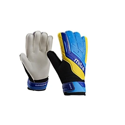 Image of Mitre Magnetite Junior Goalkeeper Gloves Be Football Match Ready Extra Comfort, Black/Blue/Yellow, Size 4