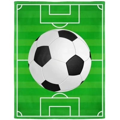 Image of Yisumei blanket, cuddly blankets, soft flannel/fleece bedspread, football field, green, Polyester, White, 150x200 cm