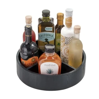 Image of The Home Edit by iDesign 30,5cm Lazy Susan Turntable with Removeable Divider, Black Paulownia Wood