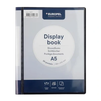 Image of EUROPEL Presentation Front View Display Book (20 Transparent Pockets), A5 Page Portfolio, Project Folder for Meetings &amp; Conferences, Poly Clear Pocket Folder, Black