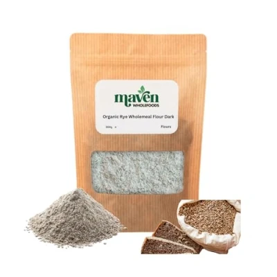 Image of Maven wholefoods Organic Rye Wholemeal Flour Dark 500g Raw GMO Free High Fibre &amp; Protein Certified Suitable for Vegetarian Vegan Packed Fresh in Resealable Bags (500g)
