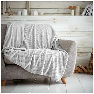 Image of GC GAVENO CAVAILIA Popcorn Sofa Bed Blanket, Snuggle Waffle Throw, Fleece Blankets, Silver, 200X240 Cm