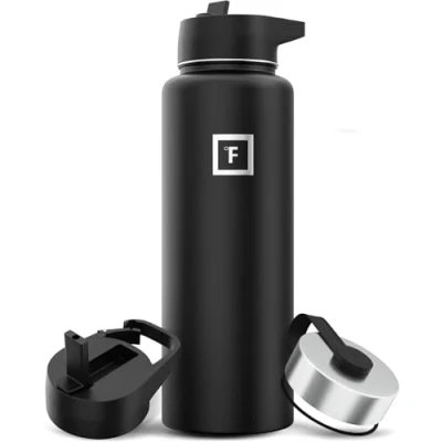 Image of Metal Water Bottle with Straw Lid 1.2L 3 Lids Stainless Steel Double Walled Insulated Vacuum Leakproof Sports Gym Camping Hiking Hydration School Kids