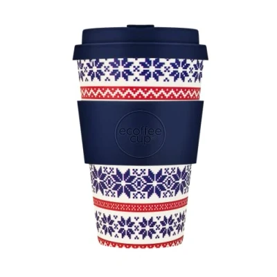 Image of Ecoffee Cup 14oz 400ml Christmas Sweater Reusable Eco Friendly 100% Plant Based Coffee with Silicone Lid &amp; Sleeve Melamine Free Biodegradable Dishwasher/Microwave Safe Travel Mug