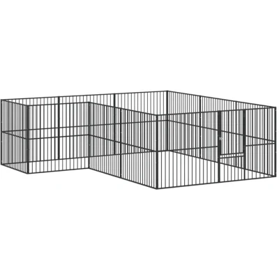 Image of vidaXL Dog Playpen Galvanised Steel Open Top Kennel for Small/Medium Pets with 12 Panels in Black, Indoor/Outdoor Exercise Pen