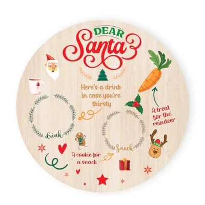 Image of Santa Plate Christmas Eve Treats Reindeer Food Wooden Round Board 25CM X (Dear Santa)