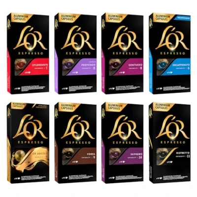 Image of L&#039;OR Favourites Assortment Nespresso Compatible Coffee Pods (Pack of 8, Total 80 Drinks)