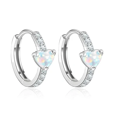 Image of KristLand Opal Heart Earrings for Women Gold Plated Huggie Earring Hoop with Zirconia Stone Birthday Jewelry Gift Woman Ladies Girls