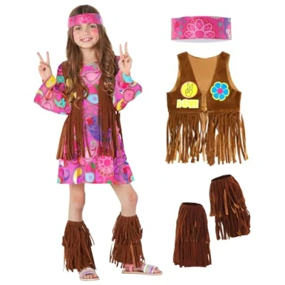 Image of Morph Kids Hippie Vest Costume Girls Dress 70s Disco Outfit For Halloween Costumes Large