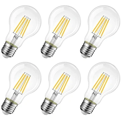 Image of LVWIT E27 A60 Led Screw Filament Bulbs,4W GLS Large Edison Light Bulbs, 470lm,40W Incandescent Bulb Equivalent,A60 Vintage Glass Clear Warm White 2700K Bulbs,Non Dimmable (6 Pack)