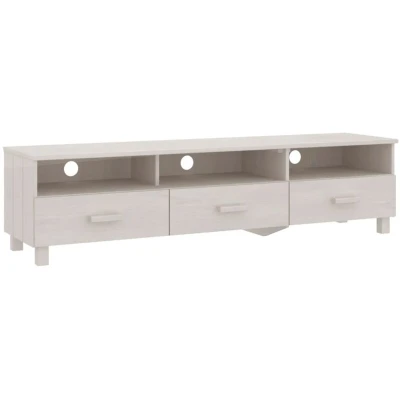 Image of vidaXL Solid Wood Pine TV Cabinet in White HAMAR Range, 158x40x40 cm, 3 Compartments, Drawers, Easy Assembly, Stylish and Functional