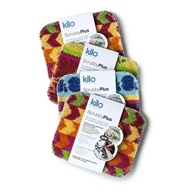 Image of Kilo Scrubby Plus Non Scratch Scourer with Delicate Cleaning Cloth Side, Multi Purpose Set of 4, Colour, One Size, 17x14cm