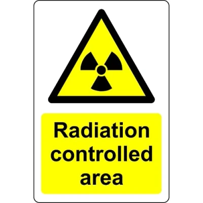Image of Radiation controlled area safety sign Self adhesive sticker (200mm x 150mm)