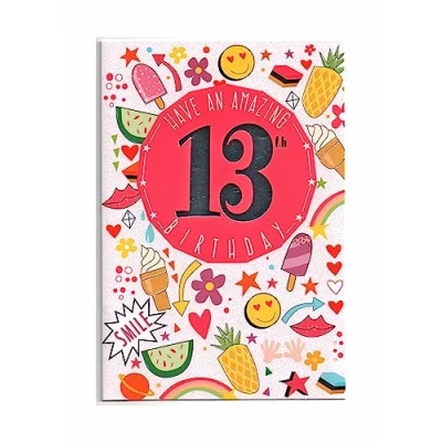 Image of Birthday Card Thirteen, (13) 13th Year Old Girl Free Post (UK)