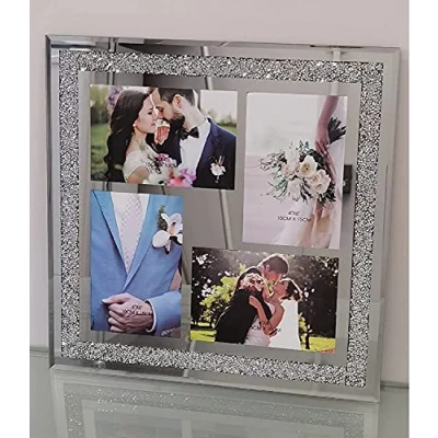Image of DEENZ Crushed Crystals Photo Frame Silver Mirrored Jewel Crystal Diamante Picture (6x4 Hold 4 Picture)