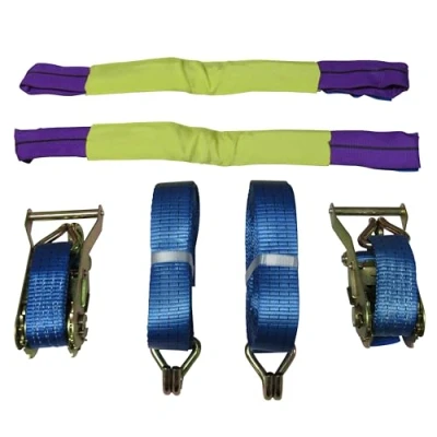Image of Car Trailer Transporter Recovery Straps (35MM 6M Set of 2 or 4 Truck Heavy Duty Alloy Wheel Blue) (2)
