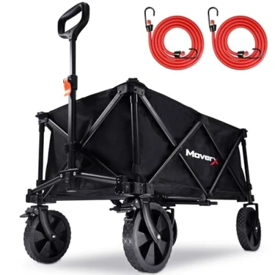 Image of MoverX 120L Festival Trolley on Wheels, Folding Wagon, Portable Camping Cart, Collapsible Foldable Trolly for Beach Outdoor Garden Picnic Shopping Fishing, Adjustable Handle, Black
