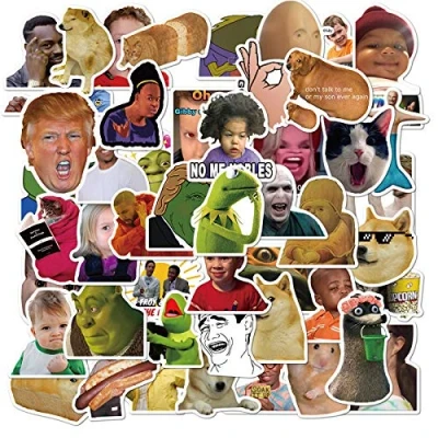 Image of 50Pcs Funny Meme Stickers Laptop Car Scrapbook Phone Skateboard Computer Vine Vinyl Waterproof Aesthetic Personalised for Teens Boys Girls Adults Children
