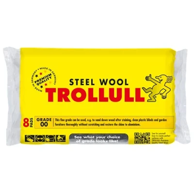 Image of TROLLULL Steel Wool Wire fine 00 can be used to sand wood, clean plastic blinds and garden furniture, polish aluminium, 8 pads 200g