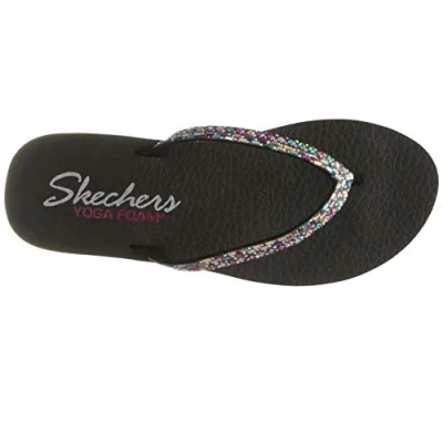 Image of Skechers Womens Meditation Shine Away Flip Flops, Black Mitobuck Multi Rhinestone, 8 UK