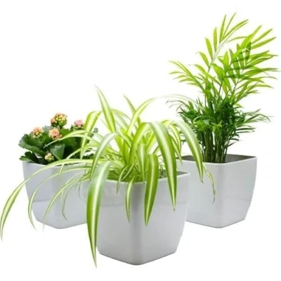 Image of Gardening Naturally Plant Pot Pack Indoor Square Cool Grey Gloss (Pack of 6, 18 CM Diameter)