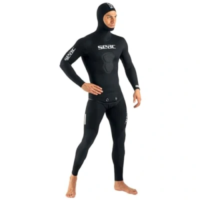 Image of SEAC Men&#039;s Black Shark, Two Pieces 5 mm Open Cell Neoprene Wetsuit for Spearfishing and Diving Activities, S