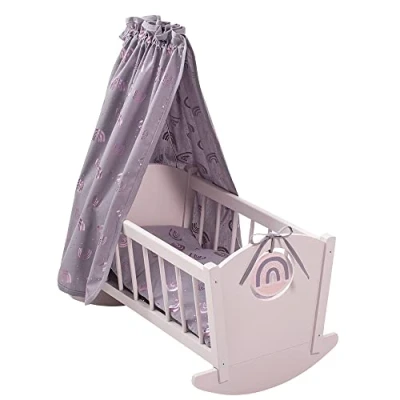 Image of howa Wooden Doll Cradle &quot;rainbow&quot; with 2 Pillows and Bed Canopy for Dolls to 20 inch 23002