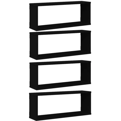 Image of vidaXL Wall Cube Shelf 4 pcs Black 60x15x23 cm Engineered Wood
