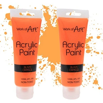 Image of 2 Tubes of Blaze Orange Waterproof Acrylic Paint in 120ml Squeeze Tube