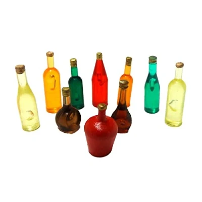 Image of Melody Jane Dolls House 10 Mixed Coloured Bottles B Kitchen Pub Shop Accessory