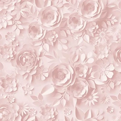 Image of Muriva My Kingdom Origami Flowers Wallpaper 3D Textured Effect Floral Modern for Living Room, Bedroom, Hallway Decorative Luxury Pink