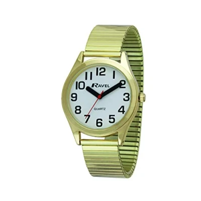Image of Ravel Unisex Super Bold Sight Aid Watch with Big Numbers on Stainless Steel Expander Bracelet Gold Tone