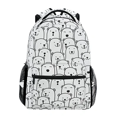Image of Jeansame Backpack School Bag Laptop Travel Bags for Kids Boys Girls Women Men Cute Black White Polar Bears