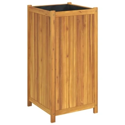 Image of vidaXL Solid Acacia Wood Garden Planter with Liner Square Outdoor Flower Pot Box for Patio, Balcony, Deck