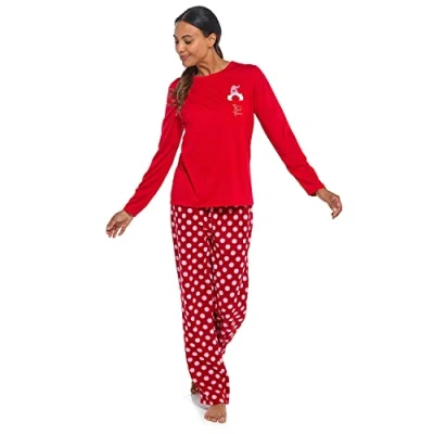 Image of undercover lingerie Ladies Gnome Jersey &amp; Fleece Pyjamas LN1708 Red 12 14
