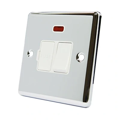 Image of AET CPCSFNWH Polished Chrome Classical Spur w White Insert Plastic Rocker Switch 13 Amp Switched Fused Connection Unit with Neon Indicator