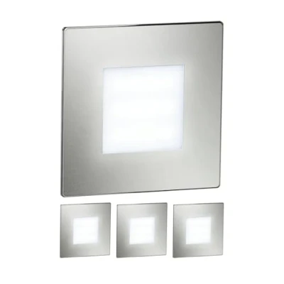 Image of ledscom.de 4 LED Staircase Light/recessed Wall Light FEX for Indoor and Outdoor use, Angular, Stainless Steel, 85 x 85mm, Cool White